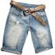 Valuker Herren Denim Bermuda Jeans Shorts Sommer Kurze Hose hellblau Ohne Guertel W33