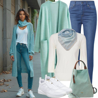 Kombinacije za slobodno vrijeme Ured sa Svjetloplava/Plava Pletivo Veći Broj SELECTED FEMME "Proljetna odjeća"Look: Pomorski, Preppy, Mom, Sveučilišna, Ured, Prekrasan