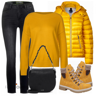Outfit mit Gelb Stiefel Rieker "Herbstlicher Look"