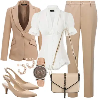 Outfit mit Rosa/Gold/Braun Kettenuhr/Uhrwerkzeug/Uhren Geschenkset Fossil "Modisches Outfit mit coolem Hosenanzug"