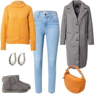 Classic Mini Leder Outfit mit Grau/Dunkelgrün/Hellgrau/Dunkelgrau/Braun Stiefel Lederjacke/Klassischer Stiefel/Flache Stiefelette/Lammfell Stiefel/Lammfell WinterStiefel/Gefütterte Stiefelette/Wattierte Stiefel/Winter Stiefelette/Winterschuh UGG "Oranger Alltagslook"Look: Classic, Uni, Zuhause, Schön, Outdoor, Oversize, Premium, Smart Casual, Sportlich