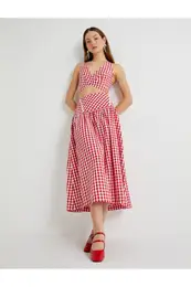 Midi Checked Flared Balloon Skirt Lined