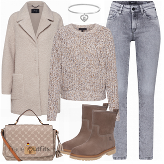 Outfit mit Grau/Braun Stiefel Timberland "Replay Jeans"