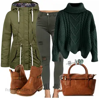 Outdoor Wasserdicht Outfit mit Dunkelgrün/Grün Wintermantel/Outdoormantel/Mantel mit Reißverschluss/Parka Desires "Desires jacke"Look: Outdoor, Schön, Sportlich