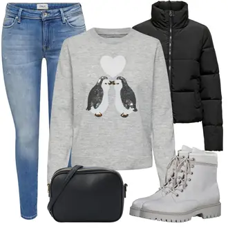 Outfit sa Siva/Srebro/Krem/Bijela Gležnjača na Vezanje/Borbena Čizma/Podstavljena Gležnjača/Podstavljena čizma/Klasična čizmica S.Oliver "Zimski outfit"