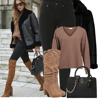 Hodanje Outfit sa Crna/Kaki Kožna Jakna/High Waist Traperice/Termo Traperice/Zimska jakna/Push-up Traperice/Kožne Cipele/Bikerske Traperice Dr. Denim "Proljetni Outfit"Look: Fitness, Hodanje, Apres ski, Razonoda