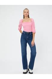 Balloon Sleeve Blouse Gimped Square Neck
