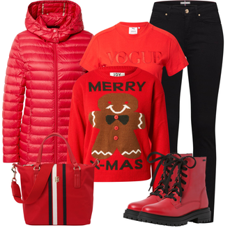 Outfit mit Schwarz Lederjacke/Biker Jeans/High Waist Jeans/Push up Jeans/Slim Fit Jeans/Leder Schuhe/Thermojeans/Winterjacke Tommy Hilfiger "Auffälliger Look für den Winter"