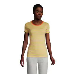 Kurzarm-Baumwollrippshirt mit Rundhalsausschnitt, Damen, Gre:36-38 petite, Grn, Baumwolle, by Lands'''' End