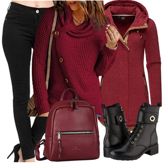 Outfit mit Rot Sweatjacke Ragwear "Winterlicher Look"