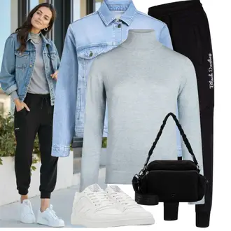 Outfit met wit/Crème/Lichtgrijs/grijs Smalle sneaker/Leren sneaker/Lage Sneaker/Vintage Sneaker/Skateschoen Hummel "Modieuze lente-outfit"