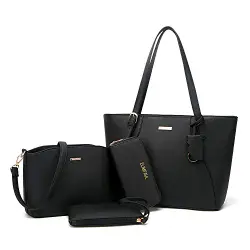 YTL Damen Handtasche Tote Shopper Groß Schultertasche Umhängetasche Geldbörse Kartenhalter Tasche 4-teiliges Set für Büro Schule Einkauf Reise Geschenk (SchwarzB)