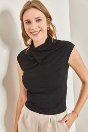 Women's Collar Gathered Sandy Fabric Blouse