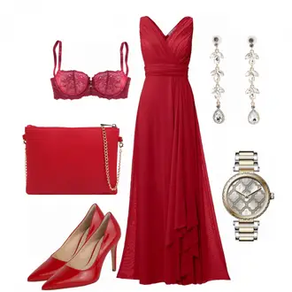 Outfit mit Rot High Heel Högl "eveninglook"