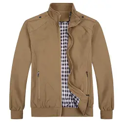 Allthemen Herren Jacke mit Stehkragen Übergangsjacke Herbst Freizeit Sportjacke Bomberjacke #7533 Khaki M