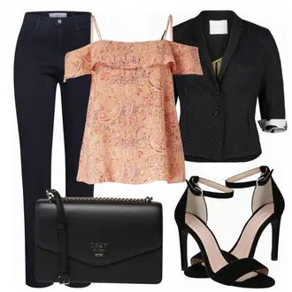 Jeans Outfit mit Schwarz Hose Große Größe/Jeans Bluse/Jeans-Blazer Brax "DKNY"
