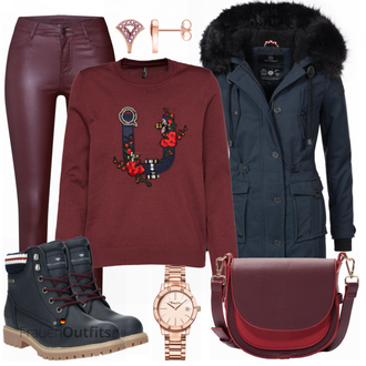 Outfit mit Blau Stiefel Tom Tailor "NAVAHOO Wintermantel"