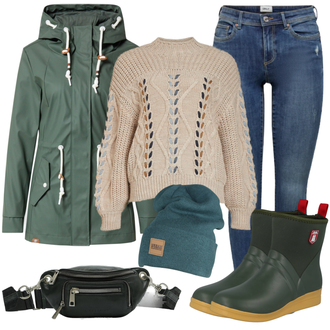 Outfit mit Schwarz Stiefel Derbe "Trendiger Winterlook"