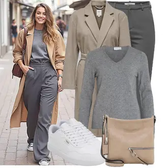 Mit Gürtel Outfit mit Braun/Beige/Grau Strickmantel/Midi Mantel/Wintermantel Wollmantel/Lodenmantel/Wollmantel/Kaschmir Mantel Only "Cooler Look für den Frühling"