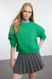 Green Rib Detailed Crew Neck Regular/Normal Fit Knitted Sweatshirt
