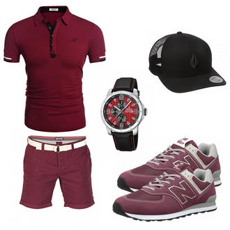 Outfit mit Blau/Rot Hut Volcom "NEW BALANCE"