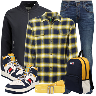 Schlichte Outfit mit Blau/Hellblau/Dunkelblau Slim Fit Jeans/Herren Lederjacke/Tapered-Jeans/Biker Jeans/Winterjacke/Lederjacke/Leder Schuhe/Low Rise Jean/Thermojeans/Jeans mit Schlitz/Low Waist Jean/Vintage Jeans Only & Sons "Freizeit Outfit"Look: Uni, Coole, Schön, Smart Casual, Casual, Premium, Schlichte, Old Money