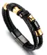 Halukakah ● Ehre ● Herren-Armband Handgefertigt   Echtleder Schwarz   Magnetverschluss Edelstahl in Schwarz   Titan Perlen in Gold & Schwarz   KOSTENLOS Geschenkbox   Tolle Geschenkidee   21.5cm