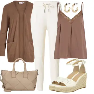 Outfit mit Creme/Weiß/Beige/Khaki Hose Große Größe/Fleecehose/High Waist Hose/Jogger Hose/Musselin Hose/Sporthose/Steghose/Jogginghose/Thermohose VERO MODA "Stylische Kombination für die Freizeit"