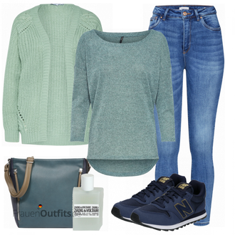Outfit mit Türkis/Grün/Hellblau 3/4 Bluse/Klassische Tunika/Elegante Tunika/ausgefallene tunika/Festliche Tunika/Lederjacke/Tuniken-Shirt/Shirt & Top Große Größe/Tunika Only "Only Pullover"