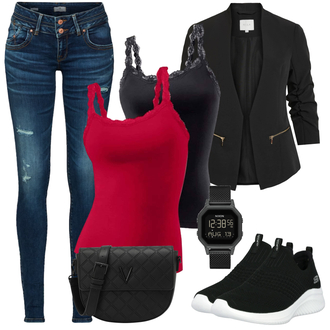 Outfit s Růžová/Červená Bustierový Top/Halenka Bez Rukávů/Pánské boty/Top Se Špagetovými Ramínky Lascana "Stylový look na jaro"