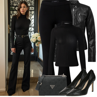 Outfit sa Crna/Crvena Kaput Only, Crna Zvonaste Hlače/Tajica Zvonolikog Kroja/Lepršave Hlača/Trapez Tajice VERO MODA "Proljetni Outfit"