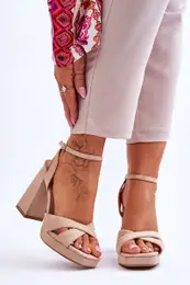 FD1 Suede Square Heel Sandals Beige Powerful