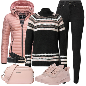 Outfit mit Schwarz/Braun/Creme/Gelb Strickjacke Gefüttert/Rundhals-Strickjacke/Stehkragen-Strickjacke/Vintage Strickjacke/Winter Strickjacke/Wolle Strickjacke/Mohair Pullover/Norweger Pullover/Norweger Pullover/Gestreifter Pullover/Winterpullover/Wollpullover guido maria kretschmer women "Freizeit Outfit"