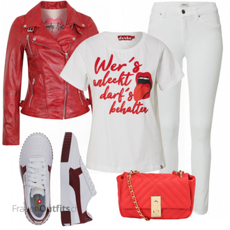 Outfit mit Rot Lederjacke Freaky Nation "Fuer die Freizeit"