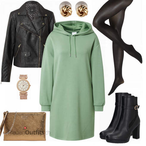 Schwarz Stiefel About You kombinieren mit Grau Uhr Heine