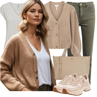 Outfit sa Bijela/Bež/Krem/Smeđa/Kaki Obični top/Košulja top/Muške tenisice za trčanje/Ležerni topić/Kratki top/Otmjena majica Only "Outfiti Za Slobodno Vrijeme"