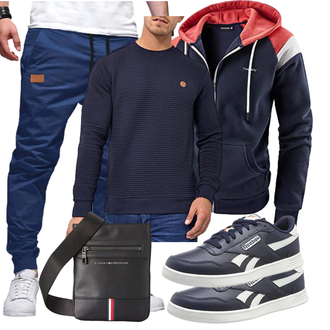Outfit mit DunkelBlau/Blau KapuzenPullover/Sport Sweatshirt/Hoodie/Sweatjacke/Ausgefallener Hoodie/Sport Hoodie Ywenaisy "Freizeit Outfit"