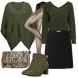 Outfit mit Dunkelgrün Wollpullover/Einfacher Pullover/Schulterfreier Pullover/Strickpullover/Wasserfallpullover/Cut Out Pullover/Basic Pullover/Wickelstrickjacke/Wolle Strickjacke/Winter Strickjacke/V-Strickjacke/Vintage Strickjacke/Stehkragen-Strickjacke/Rundhals-Strickjacke/Strickjacke Gefüttert/Strickjacke Tracht Only "Perfekt für den Herbst"
