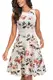 HOMEYEE Damen Vintage Rundhalsausschnitt ärmellosen Blumen Bestickt knielangen Cocktailkleid UKA079 (EU 38 = Size M, Weiß + Blumen)