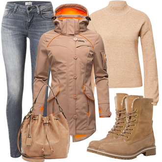 Softshell Outfit sa Smeđa/Narandžasta/Bež/Kaki Parka velike veličine MARIKOO "Cool zimski outfit"