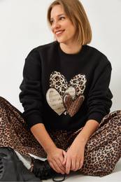 Women's Leopard Three Hearts Printed Sweatshirt