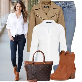 Kurz Outfit mit Khaki/Grau/Beige/Braun Frühlingsjacke/KunstLederjacke/Motorradjacke/Sommerjacke/Jacke mit Seitlichem Reißverschluss/Bikerjacke Only "Schönes Frühlingsoutfit"