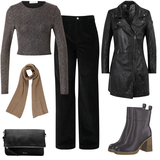 Braune gefütterte Wide Leg Jeans Outfits image