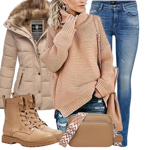 Braun/Beige/Khaki Klassischer Stiefel/SchnürStiefelette/SpringerStiefel ESPRIT kombinieren mit Braun/Gold/Beige Longpullover Imuedaen