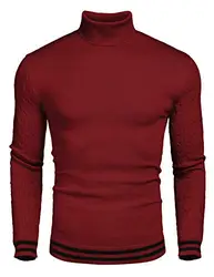 JINIDU Herren Wolle Schildkrötenkragen Stricken Kabelpullover Pullover Herbst Winter, 1- Weinrot, Gr. M