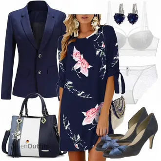 Elegante Outfits Sportlich Sommer mit Dunkelblau/Blau Shopper-Tasche/Shopper/Tasche Büro/Schultertasche/Schulranzen Pomelo Best "Eleganter Look"Look: Empire, Büro, Uni, Elegant, Schick, Premium, Ausgefallene, Sportlich, Glamourös, Boho, Edel