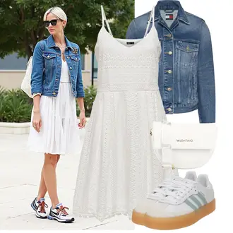Outfit sa Siva/Bijela/Krem Haljina Veći Broj Only "Moderni outfit za proljeće"