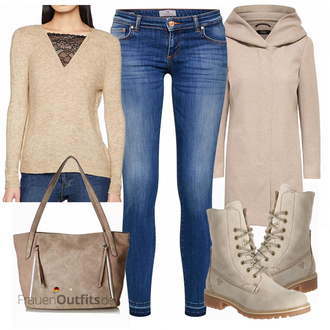 Trachten Outfit mit Beige/Braun/Khaki/Grau Kapuzenmantel/Kaschmir Mantel/Lodenmantel/Leichter Mantel/Wintermantel Wollmantel/Strickmantel/Wollfleece Mantel/Strickfleece Mantel Only "Only"Look: Overdressed, Smart Casual, Kuschel, Casual, Trachten, 60er, Edel, Uni, Mom, Old Money, Maritim, Moderne
