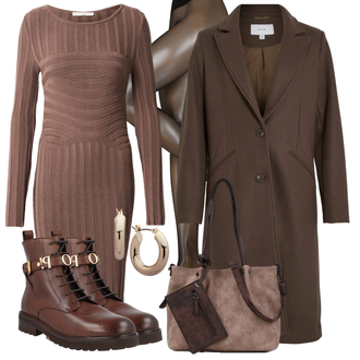 Outfit mit Lila/Braun/Grau Langärmliges Winterkleid/Cord Kleid/Rollkragenkleid/Winter Strickkleid/Langes Strickkleid guido maria kretschmer women "Herbstlicher Look"