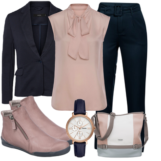 Outfit mit DunkelBlau/HellBlau/Blau Lederjacke/Blazerjacke/Blusenblazer/Boyfriend Blazer/Lässiger Blazer/Baumwoll ­Blazer/Eleganter Blazer/Strick­blazer/Kurzblazer/Sweatblazer/Lederjacke für Männer/Lederjacke VERO MODA "Business Outfit für Damen"